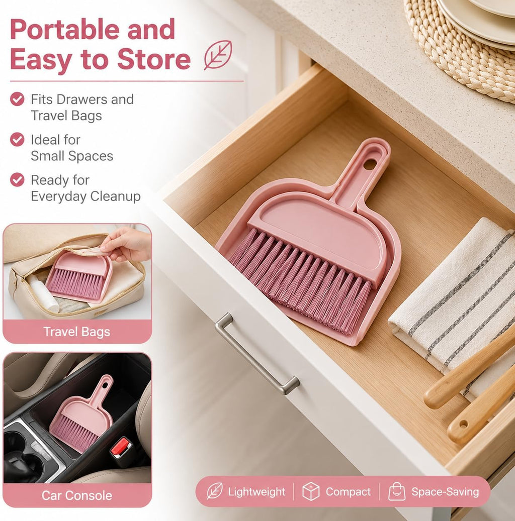 Mini Broom and Dustpan Set, Compact Cleaning Kit for Home Car Camping Small Spaces Pet Cleanup and Travel