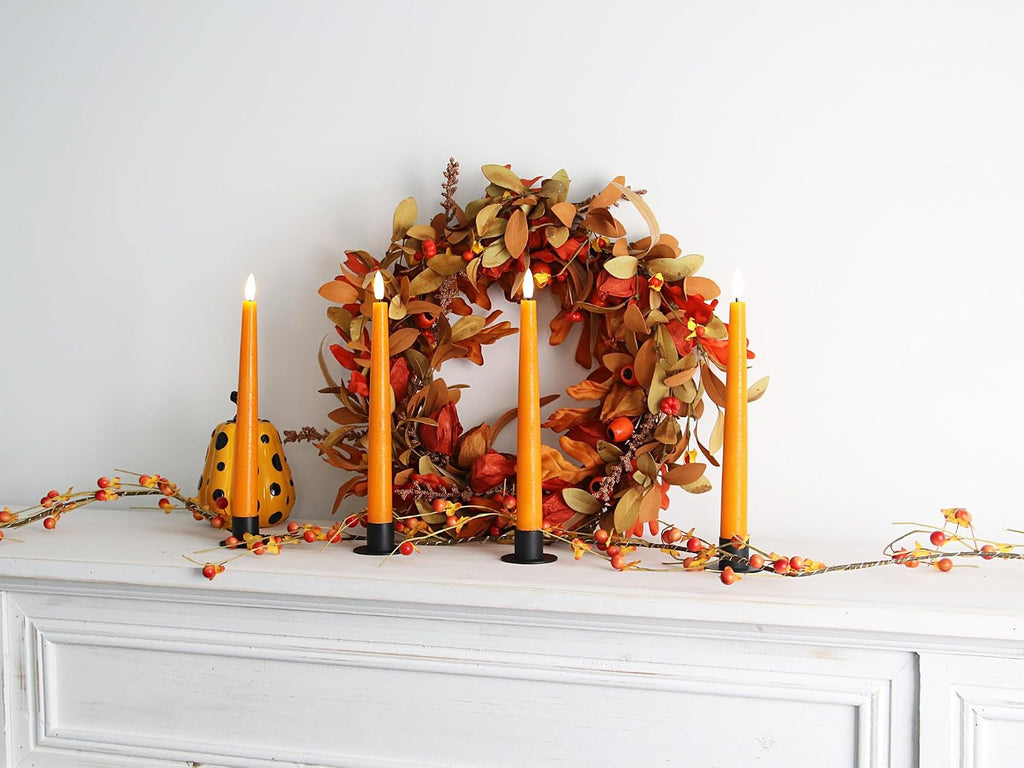 Fanna Real Wax Flameless Taper Candles with Remote & Batteries - Orange