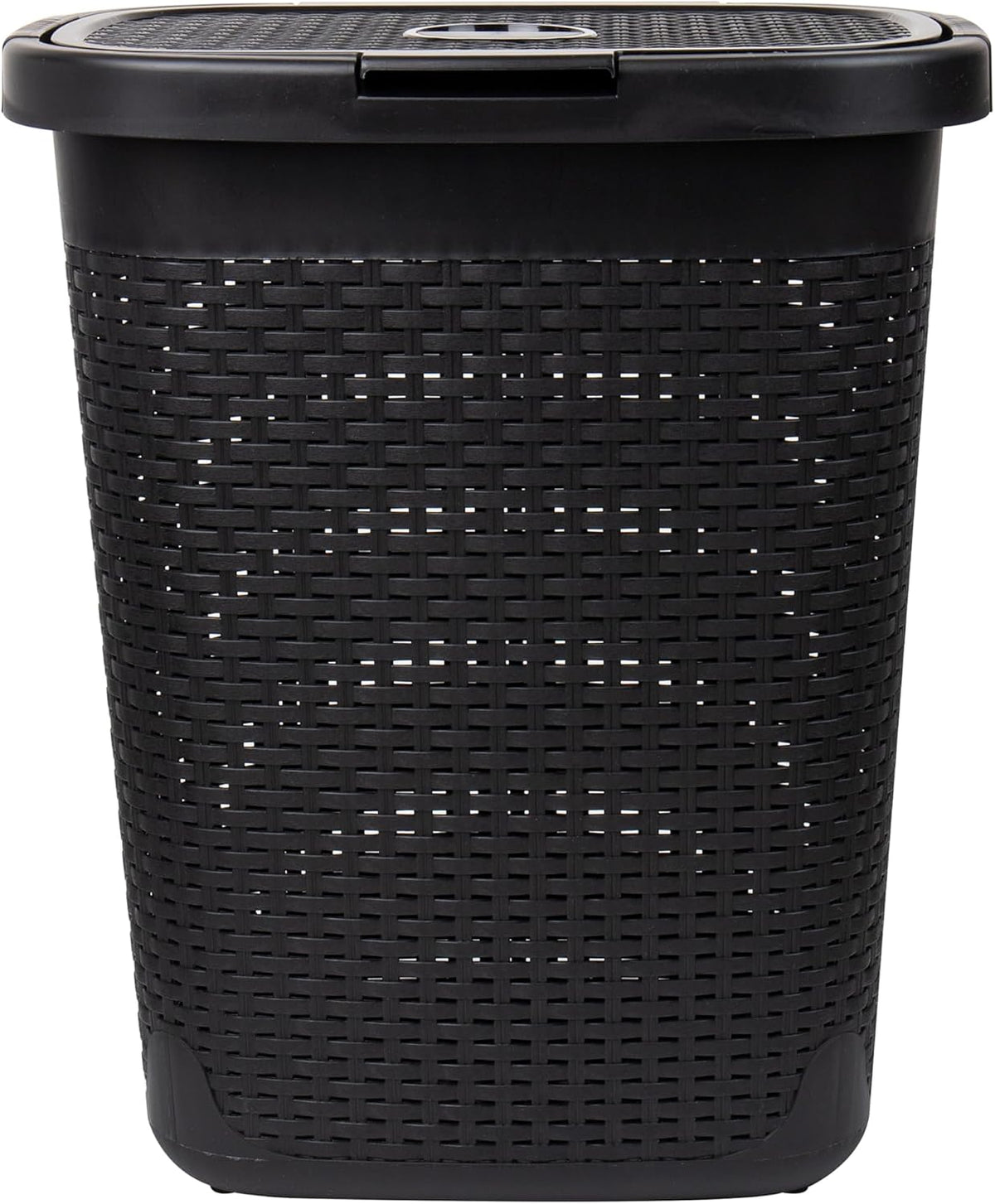 Mind Reader Slim Laundry Hamper with Lid, 50L Clothes Basket, Premium Wicker Design, Plastic, Black