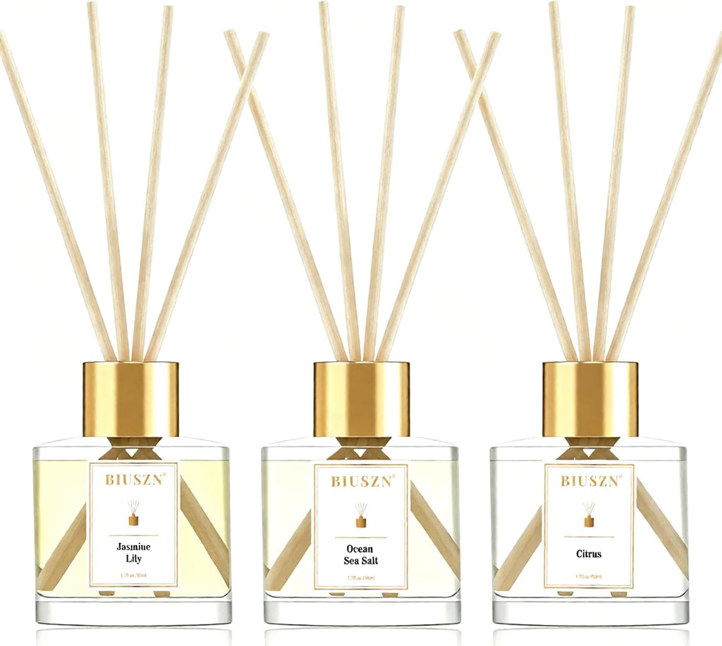 Reed Diffuser Set of 3, 50 ml Jasmine Lily/Citrus/Ocean Sea Salt