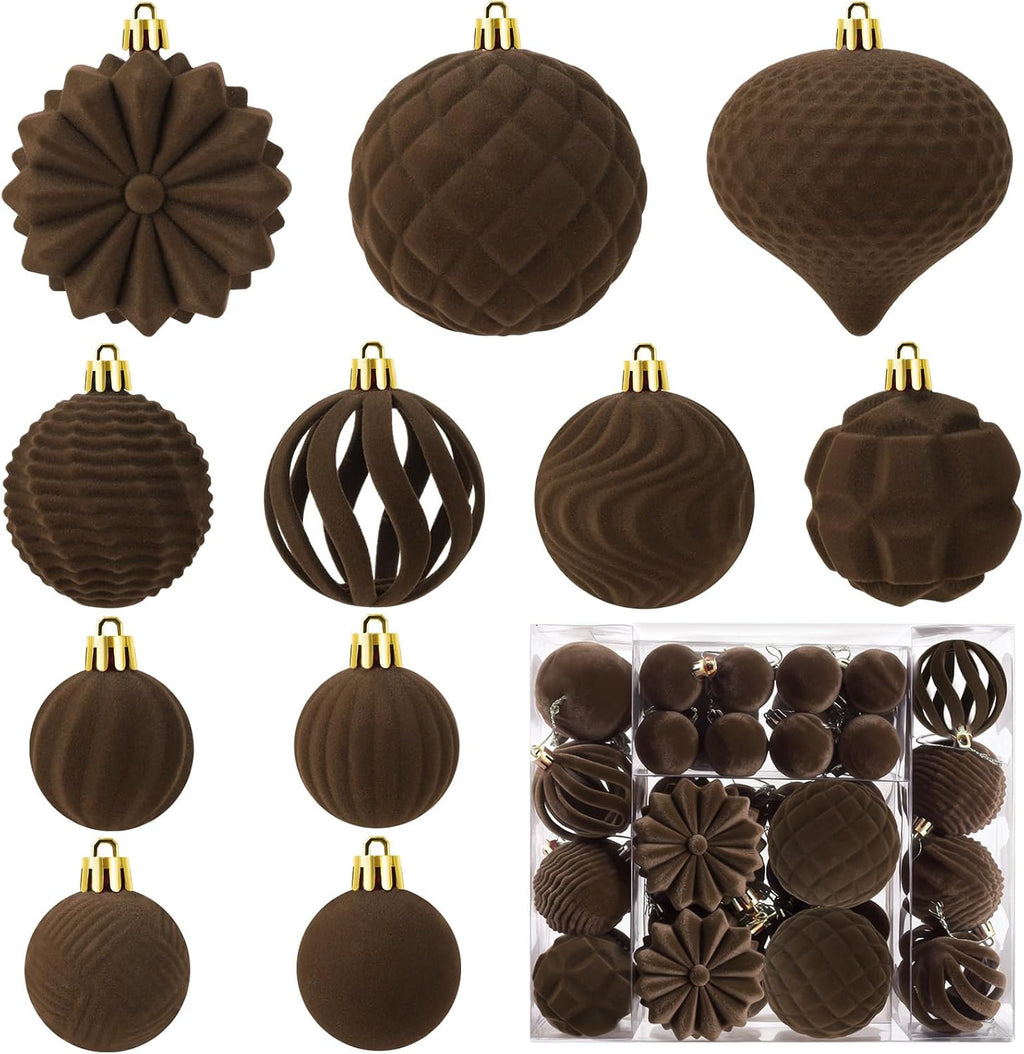 48 Pcs Velvet Christmas Ball Ornaments Set for Xmas Tree Decor(Caramel)