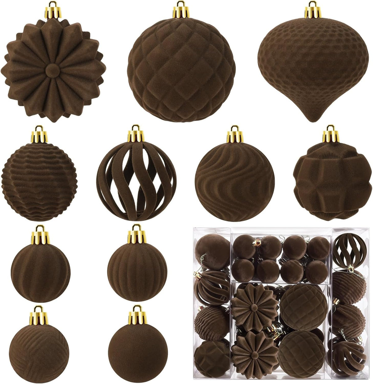 48 Pcs Velvet Christmas Ball Ornaments Set for Xmas Tree Decor(Caramel)