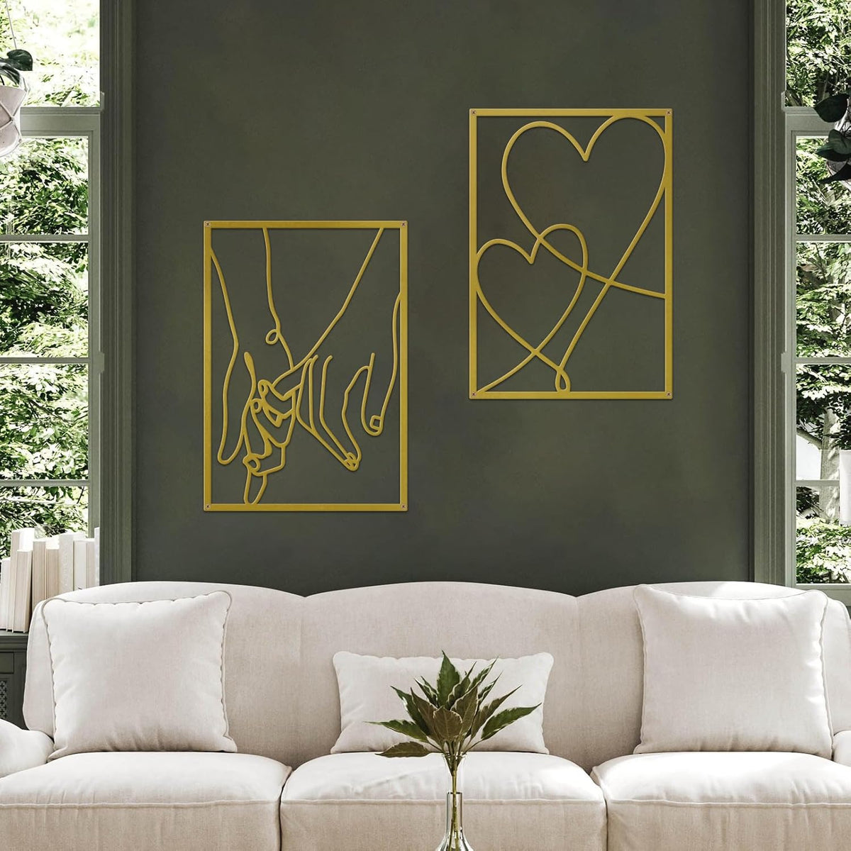 3 Pieces Metal Minimalist Line Wall Art, Love Heart Metal Wall Decor