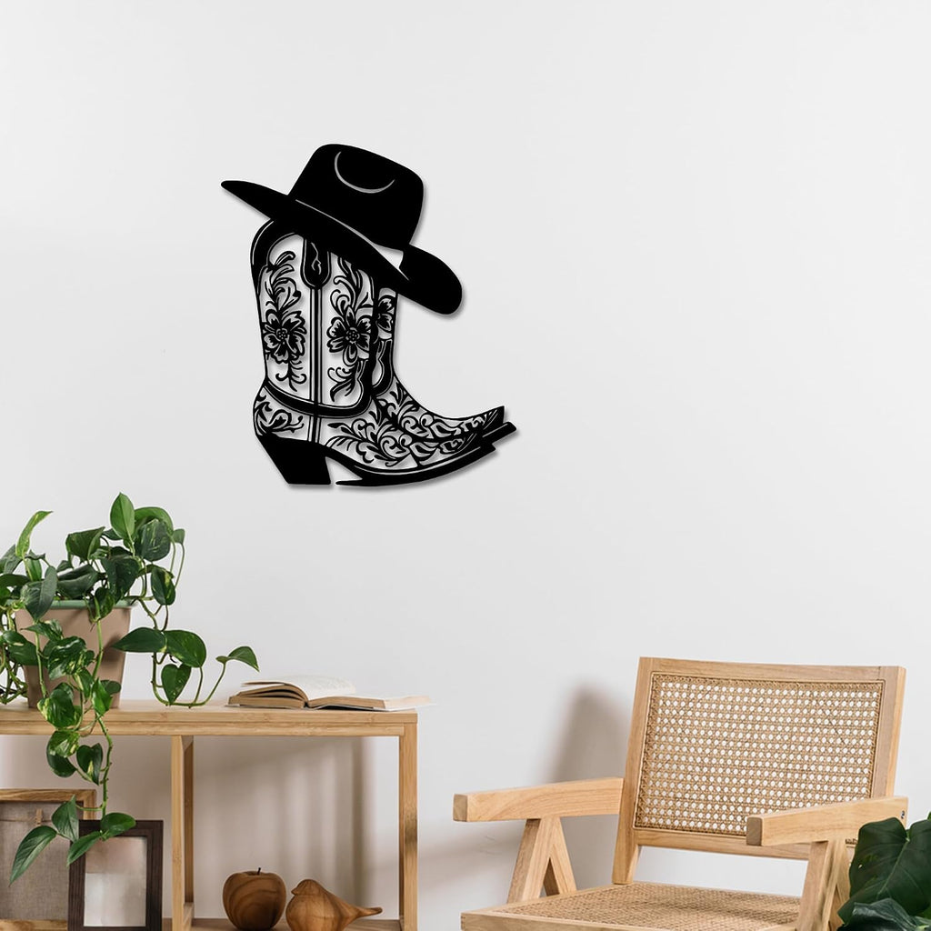 Rajukit Cowgirl Boot Hat Metal Wall Decor for Home