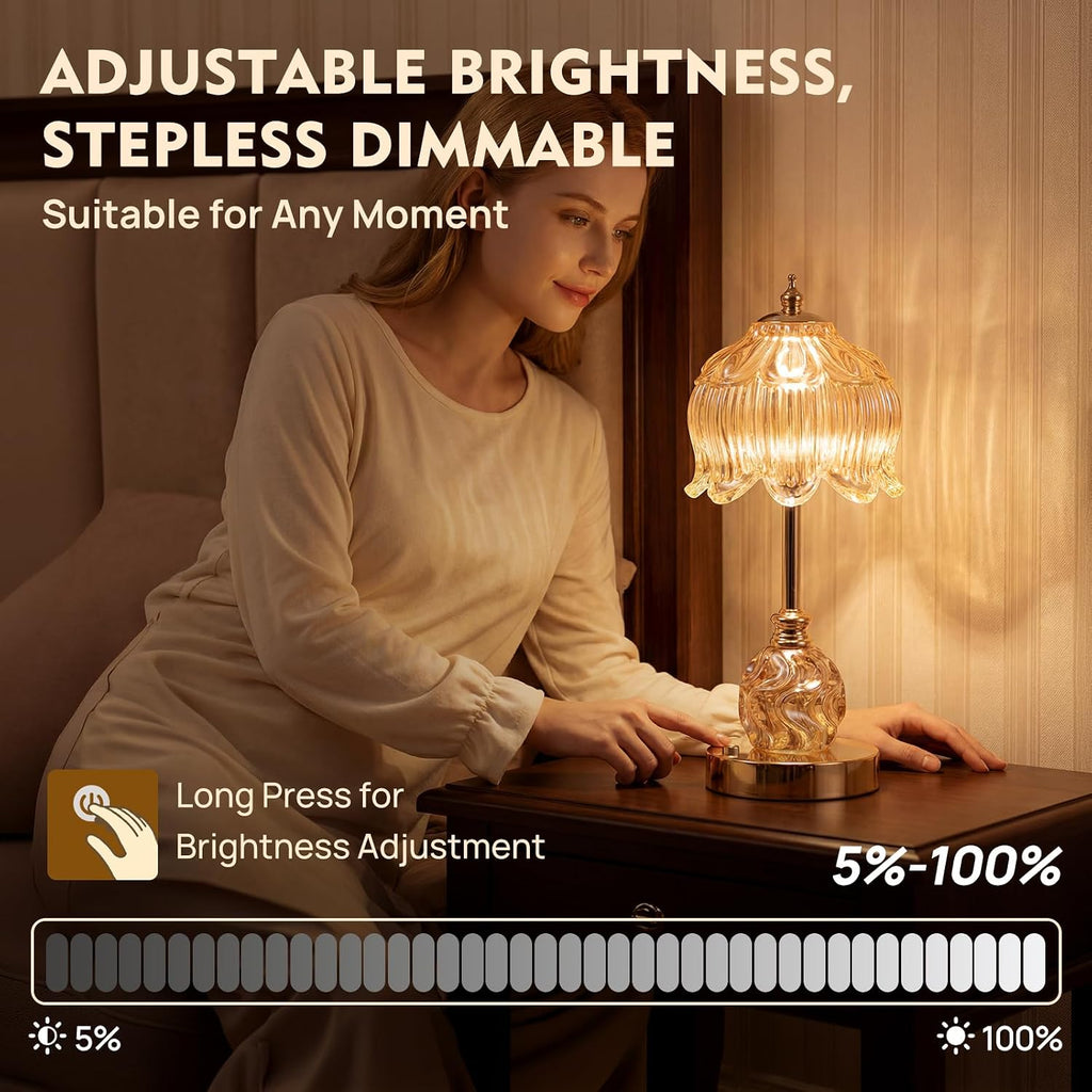 Flower Battery Operated Rechargeable Lamp Cordless, Lily, Amber