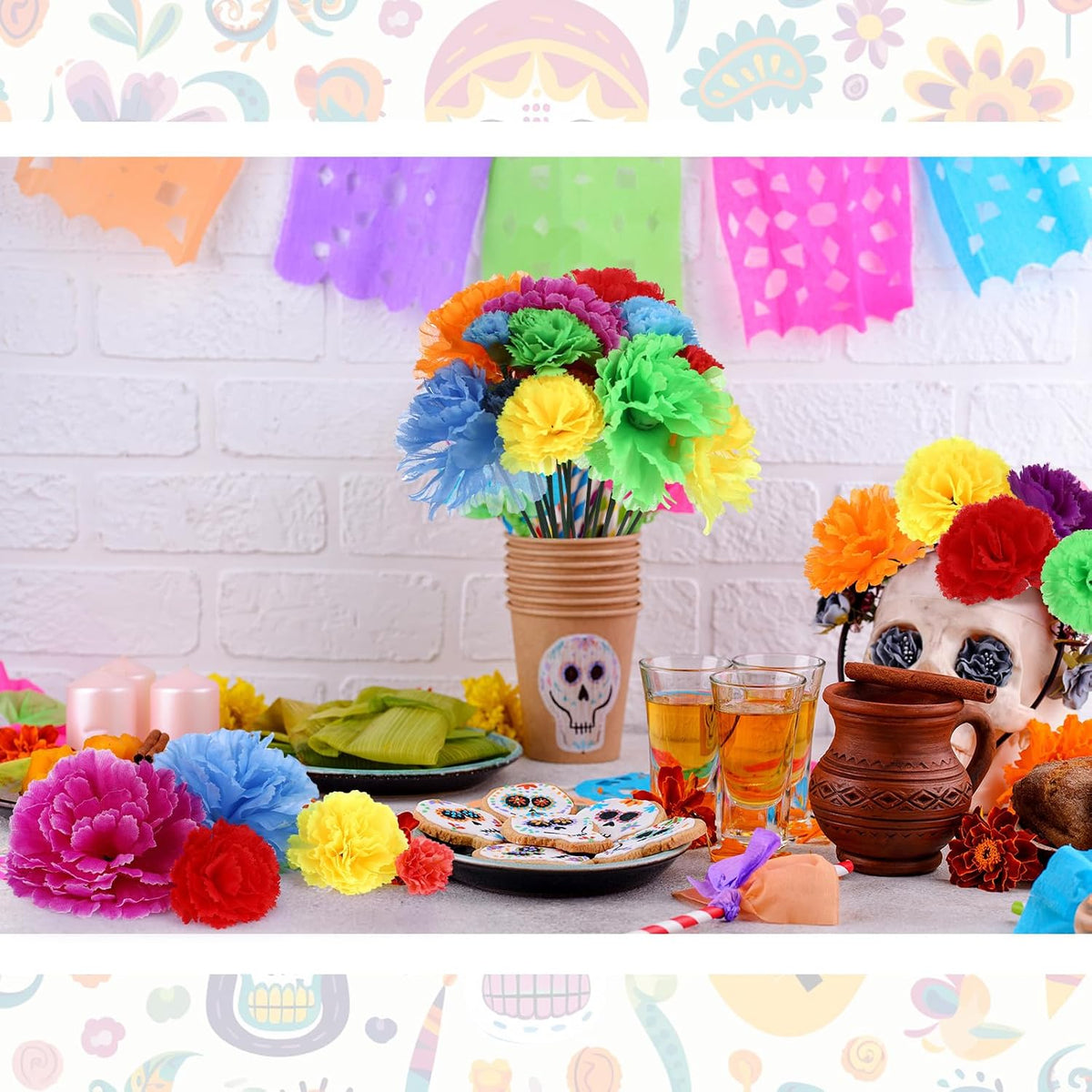 Daifunli 72 Pcs Day of The Dead Artificial Marigold Flowers, Multi-Color