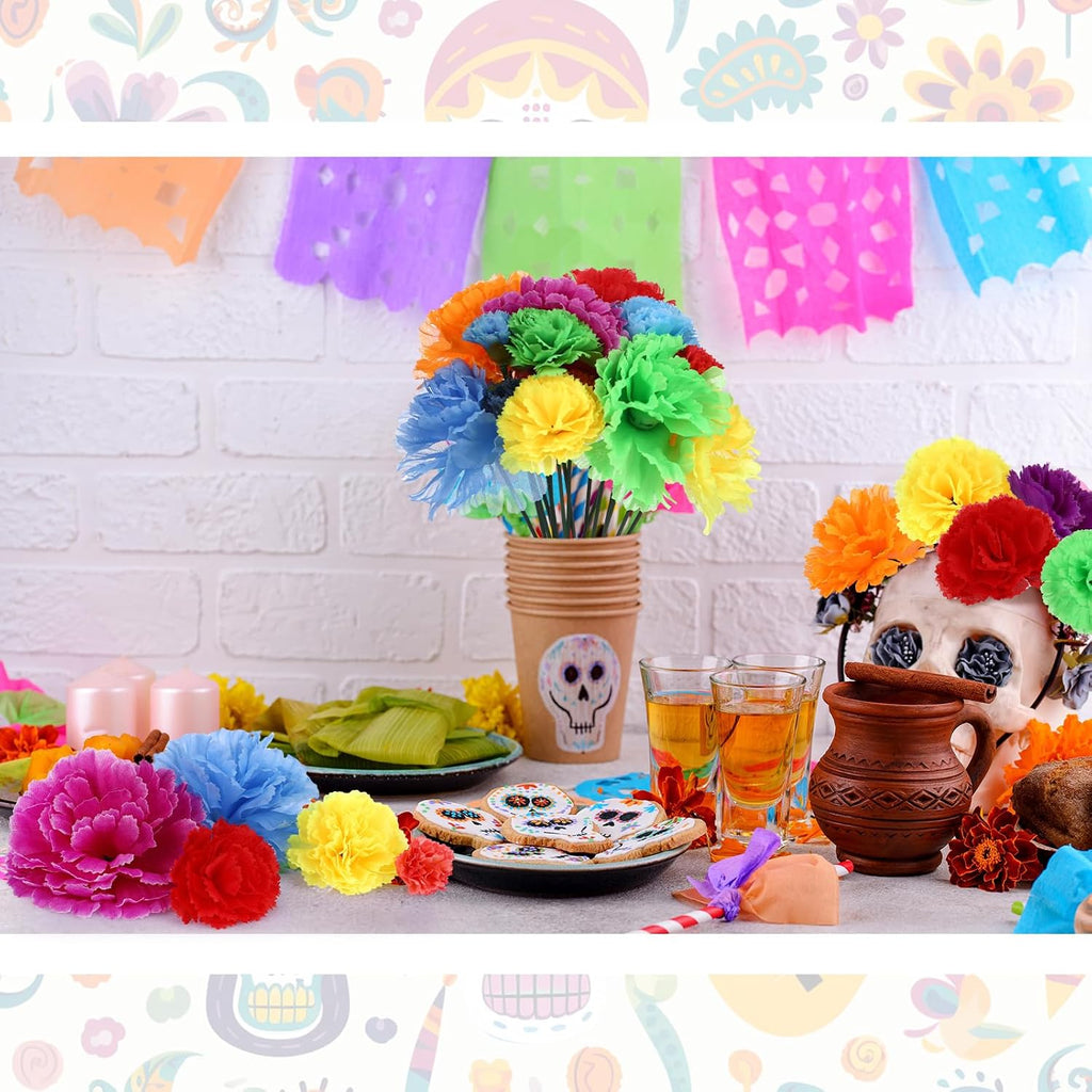 Daifunli 216 Pcs Day of The Dead Artificial Marigold Flowers, Multi-Color