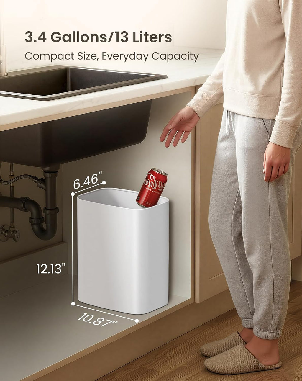 Cesun 3.4 Gallons Bathroom Trash Can, Small Under Sink Wastebasket, White
