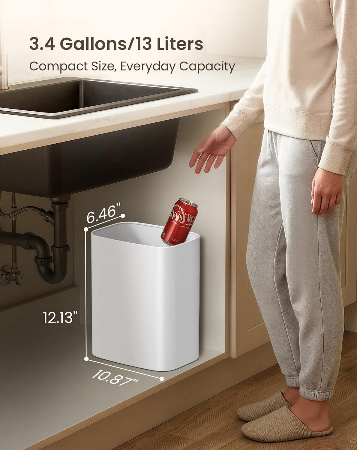 Cesun 3.4 Gallons Bathroom Trash Can, Small Under Sink Wastebasket, White