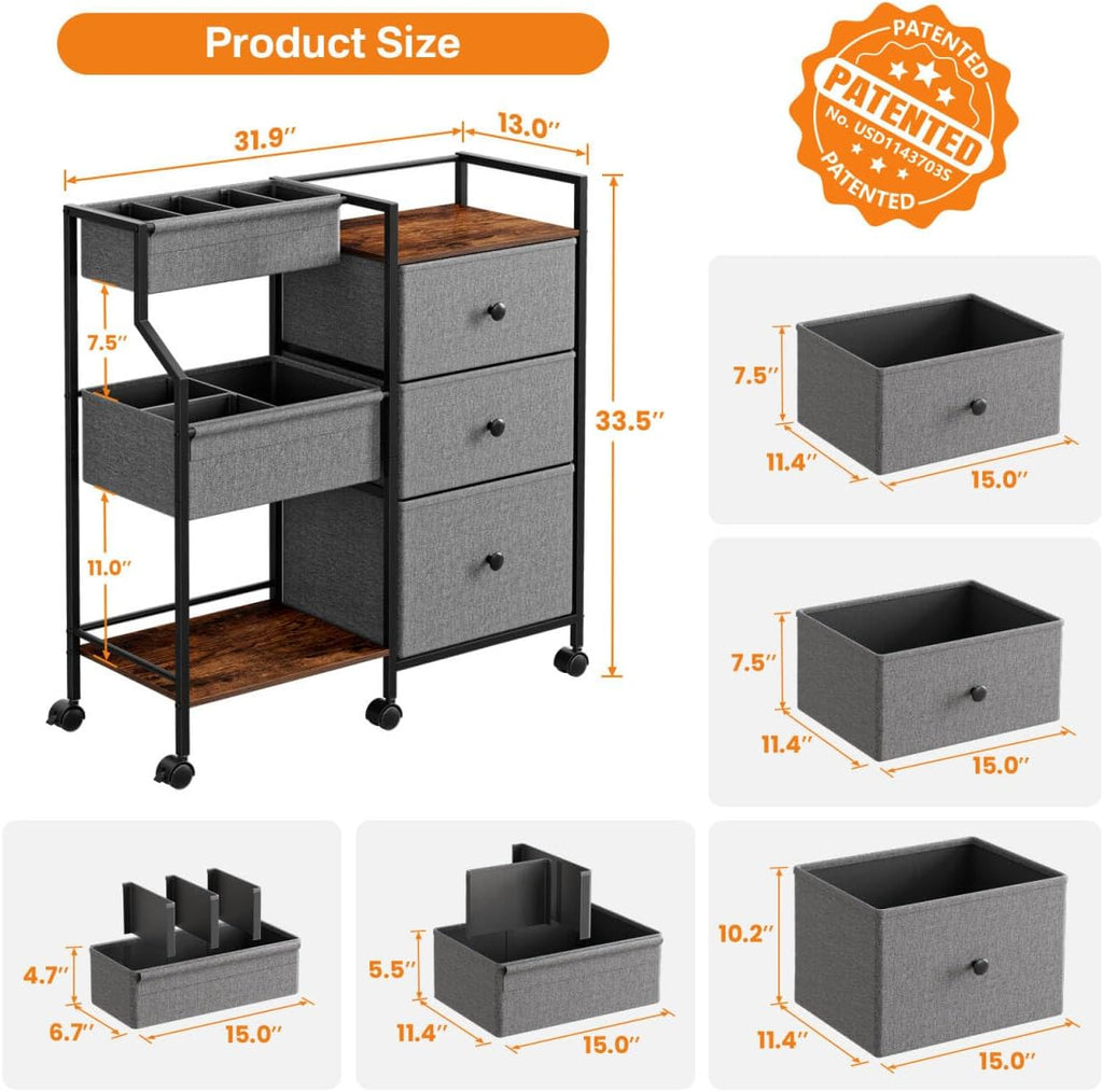 Modanais Baby Diaper Caddy Organizer Rolling Cart with Dividers and Drawers