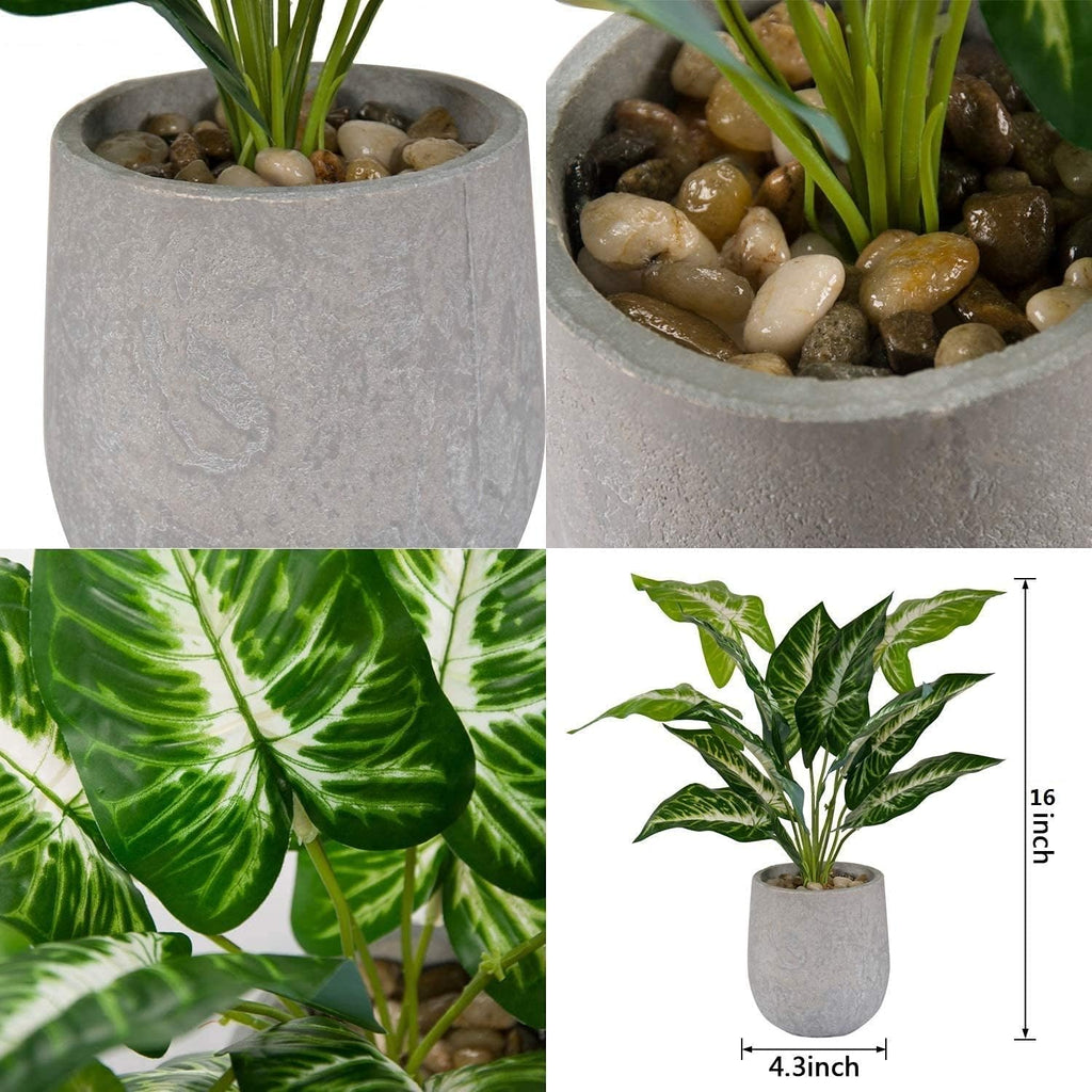 Der Rose 16" Fake Plant Potted Taro Leaf with Rocks for Home Decor