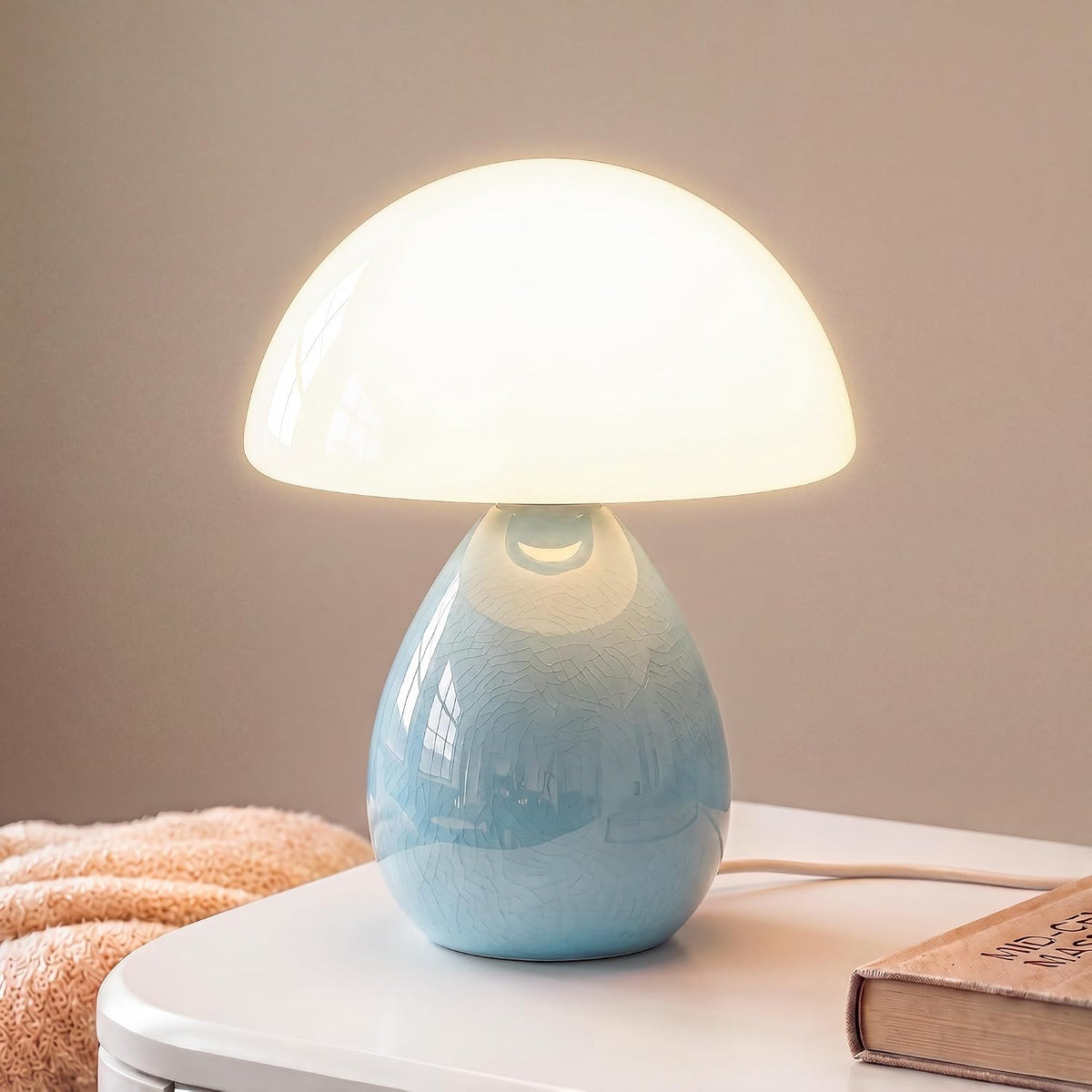 Dawnwake Mushroom Lamp Table Lamp for Bedroom-Small Desk Table Lamps,Blue