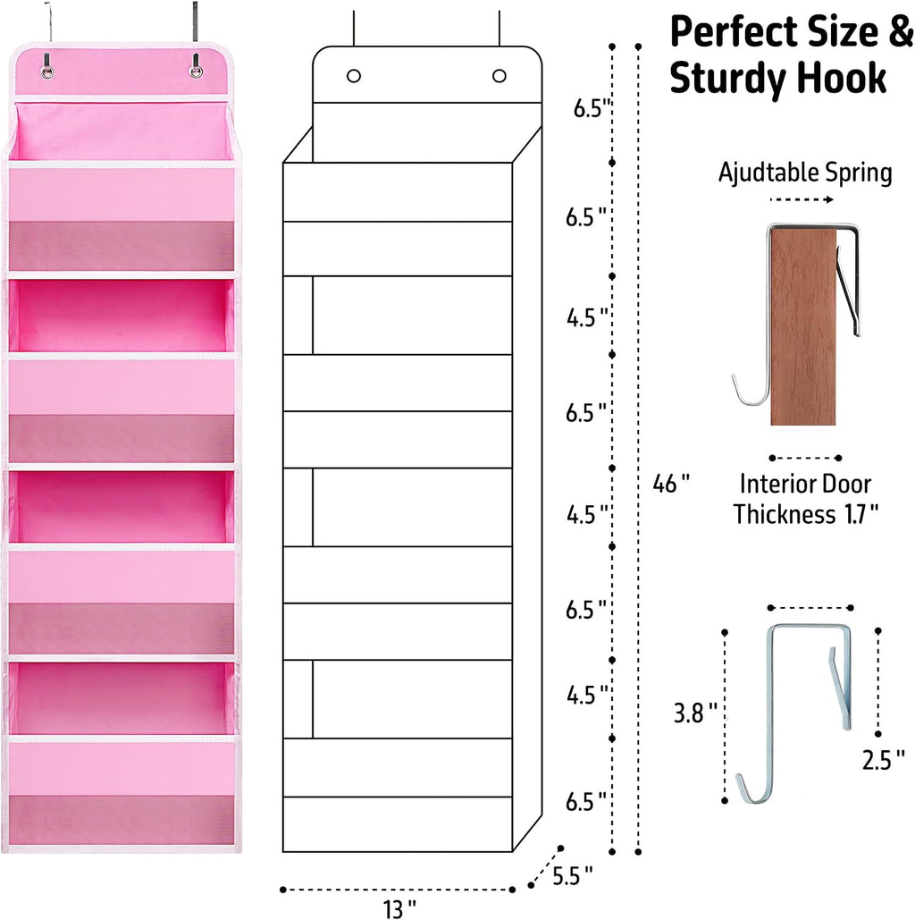 TYMENSH Over the Door Organizer for Bedroom Bathroom Pantry, 4 Shelf Pink