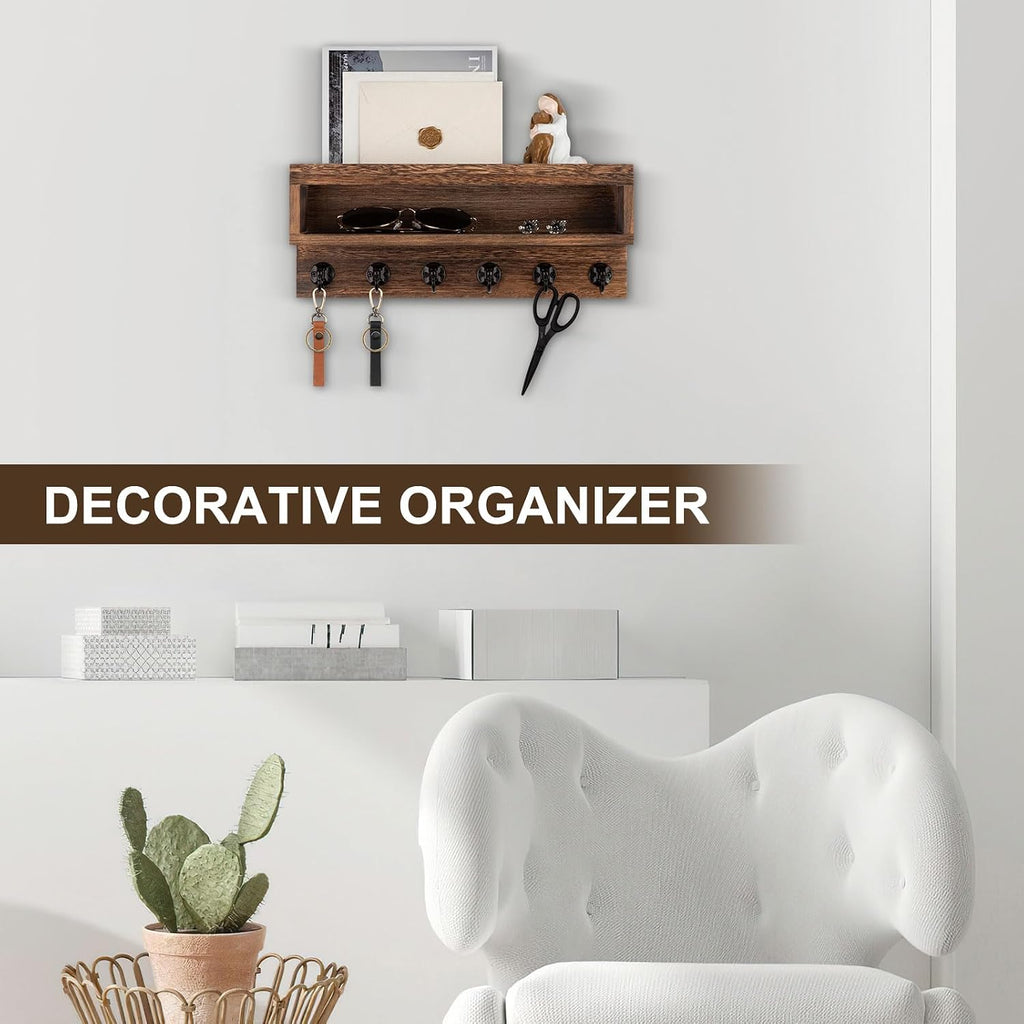 Key and Mail Holder Wall Mount with Long Storage Box and 6 Hooks