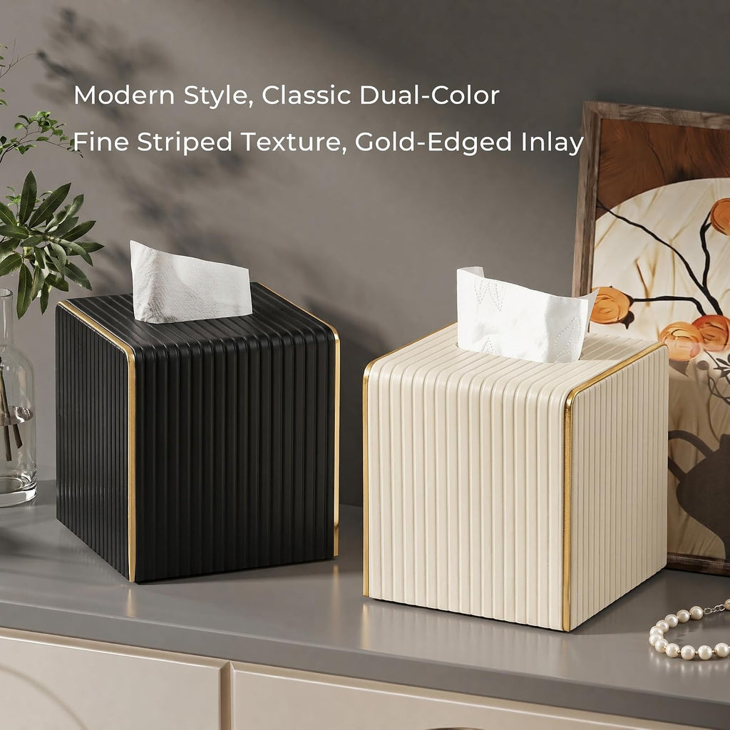Tissue Box Cover, Square PU Leather Tissue Holder for Home Office Car Decor