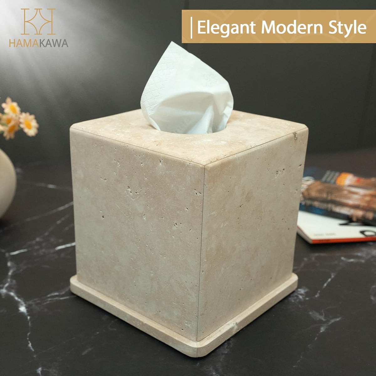 Natural Marble Tissue Box Cover, Beige Tissue Box Holder