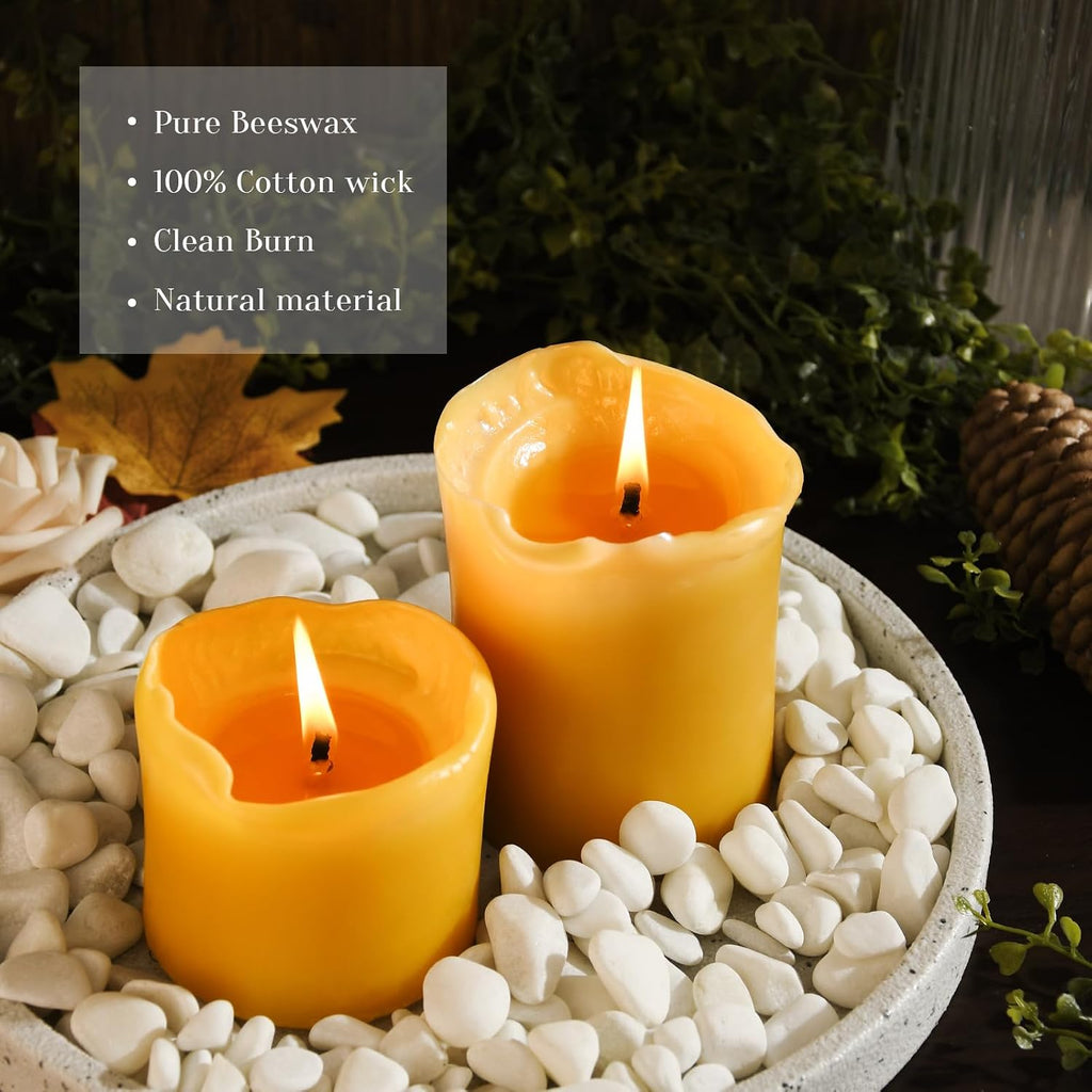 3x3 inch Natural Yellow Beeswax Pillar Candles - 3 Pack - Unscented