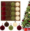 3.15" Velvet Christmas Ball Ornaments Set, 16 pcs Flocked Xmas Tree Decoration, Large Shatterproof Decorative Hanging Balls for Party Holiday Wreath Garland Home Décor (Red Brown Green White)