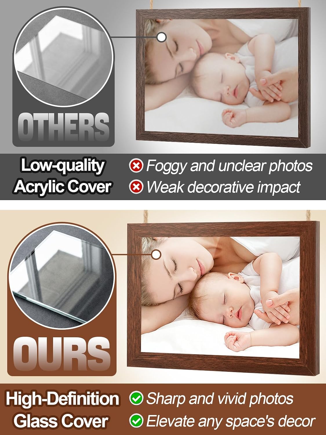 5x7 Wooden Hanging Collage Picture Frames, Farmhouse Wall Decor, 8 Openings