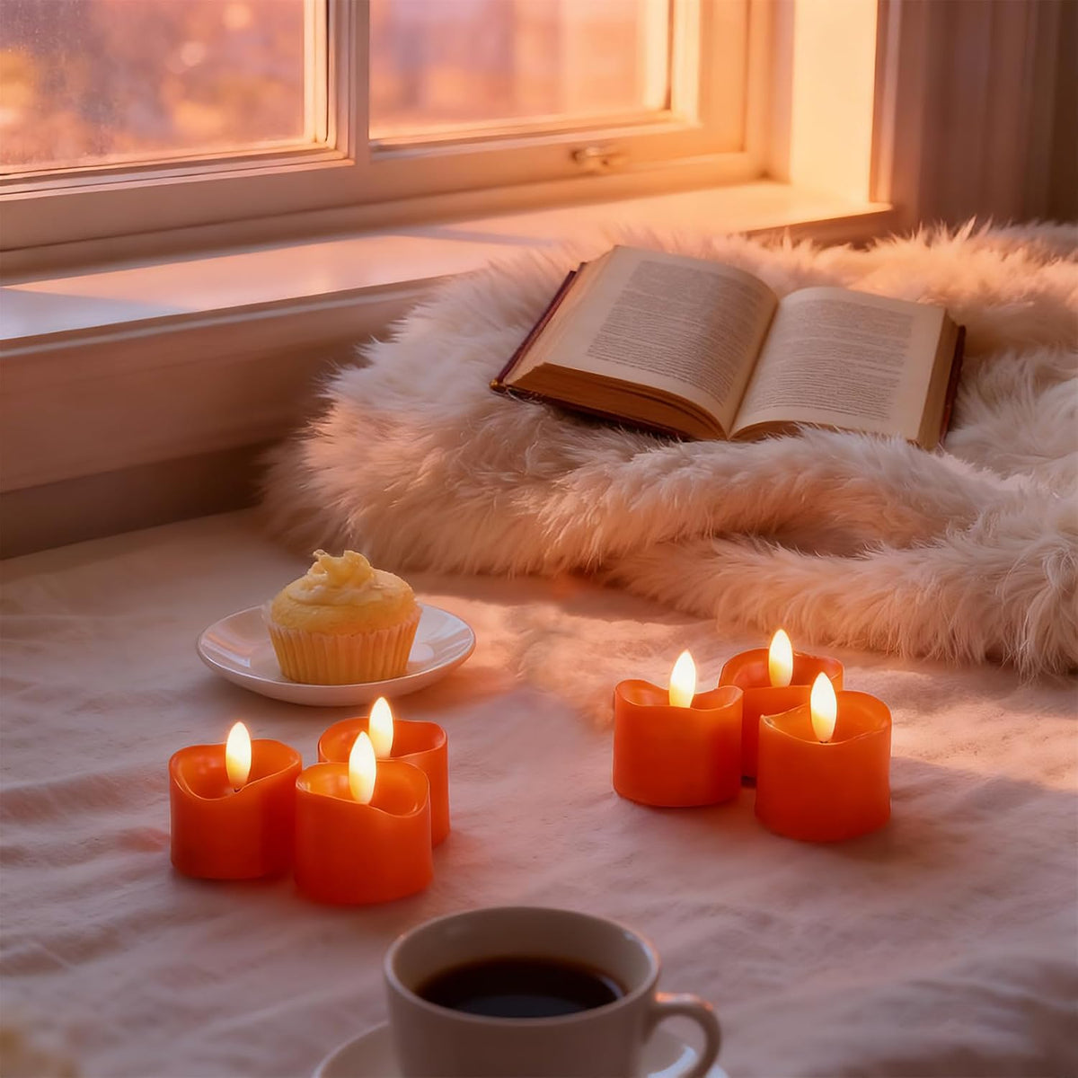 48 Pack Orange Tea Lights Candles Battery Operated Flameless LED Tealights