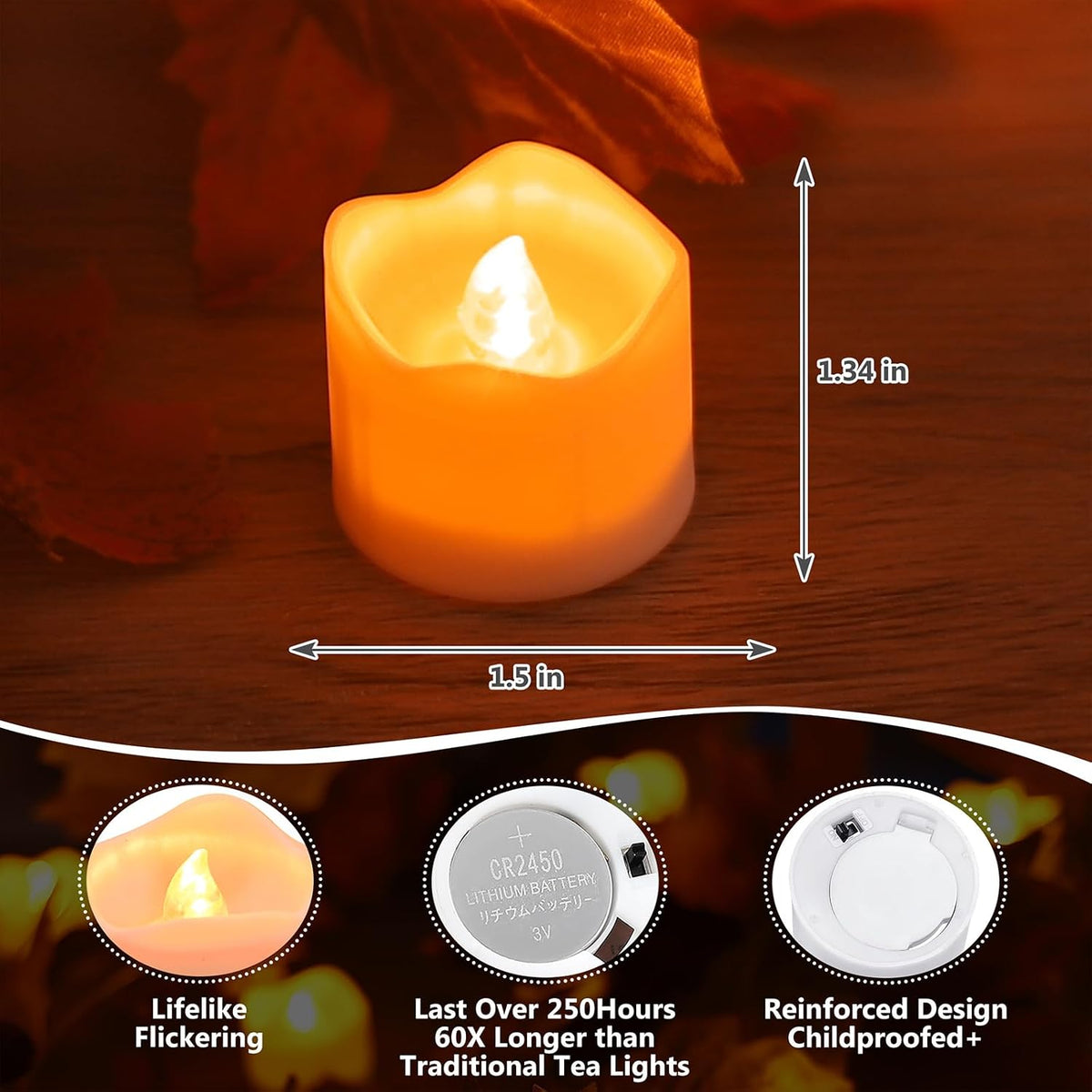 Topstone Flickering Flameless Fake LED Tea Lights with Dual Remotes, Dimmable Steady & Flicker Modes, 12 Pack Bulk Battery Operated Candles for Christmas Halloween Holiday Decor