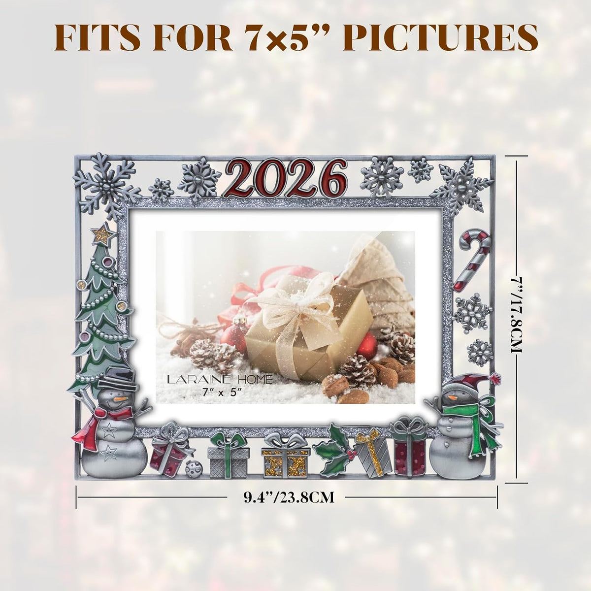 LARAINE Picture Photo Frame 5x7 Metal 2026 Christmas High Definition Display Pictures for Tabletop Home Decorative Holiday Gift (Gray (2026))