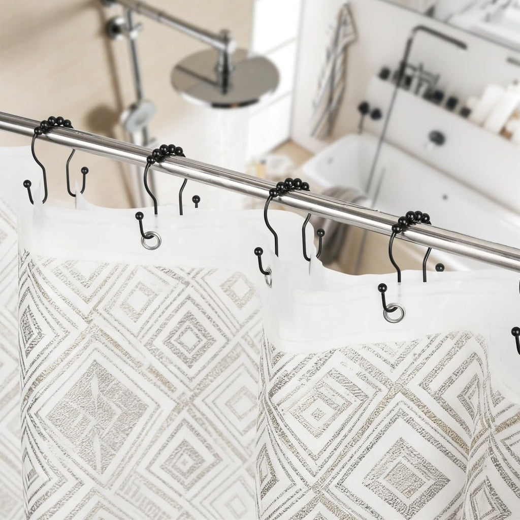 Resze 12PCS Shower Curtain Hooks, Sturdy Metal Shower Curtain Rings(Black)