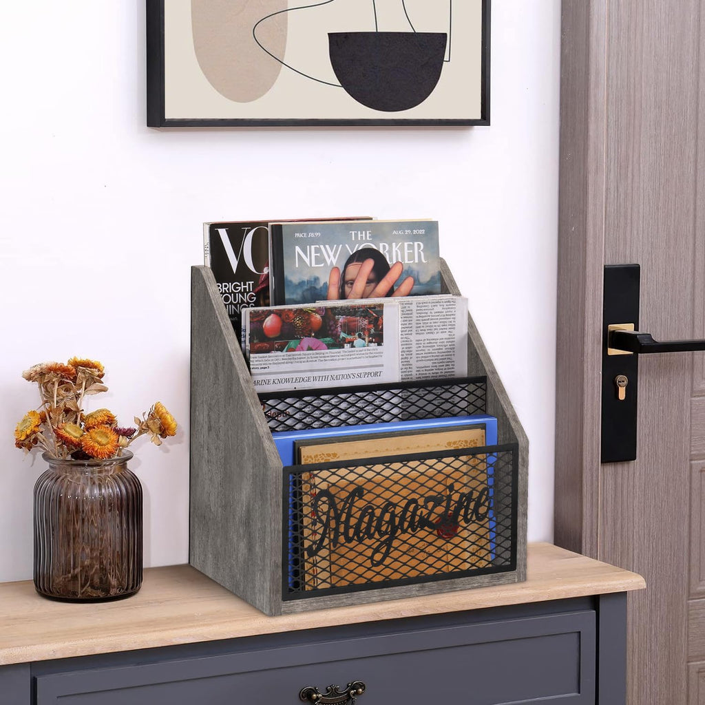 YINMIT 3 Tier Magazine Rack, Stepped Magazine Holder Floor for Home Storage