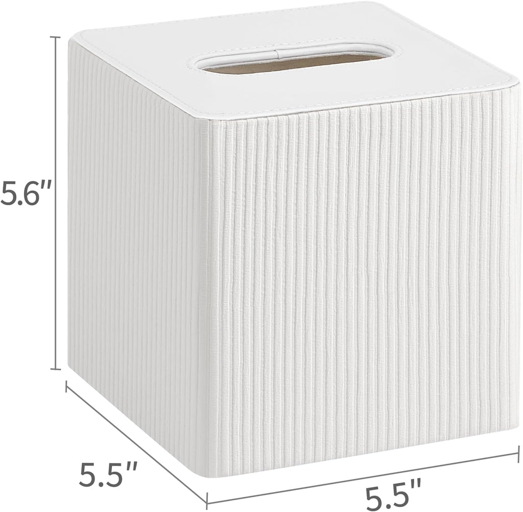 Mkono Tissue Box Cover, PU Leather Square Holder with Bottom, Beige
