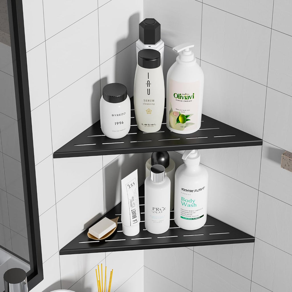 Neodrain 12 Inch Black Corner Wall Shelf for Tile Wall Insert, Set of 2