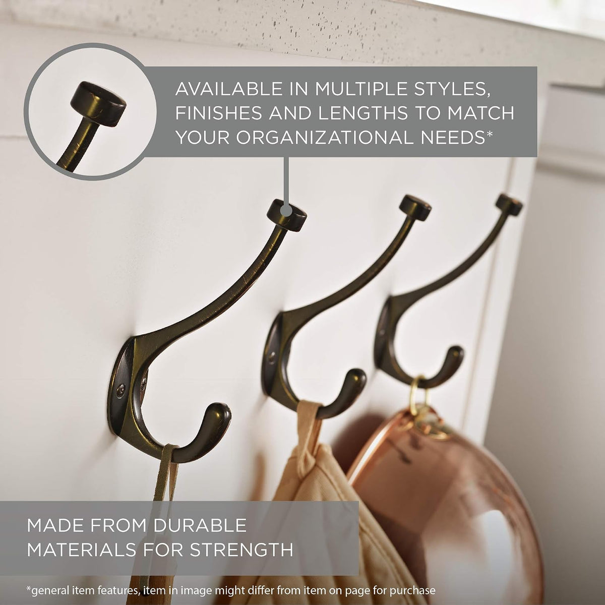 Franklin Brass Heavy Duty (5-Pack) Coat and Hat Wall Hooks Double Hooks for Hanging Matte Nickel Wall Mount Hanger Backpack, Purse, Bag, Towel Organization Decorative Wall Hooks FBCHH5-MN-C