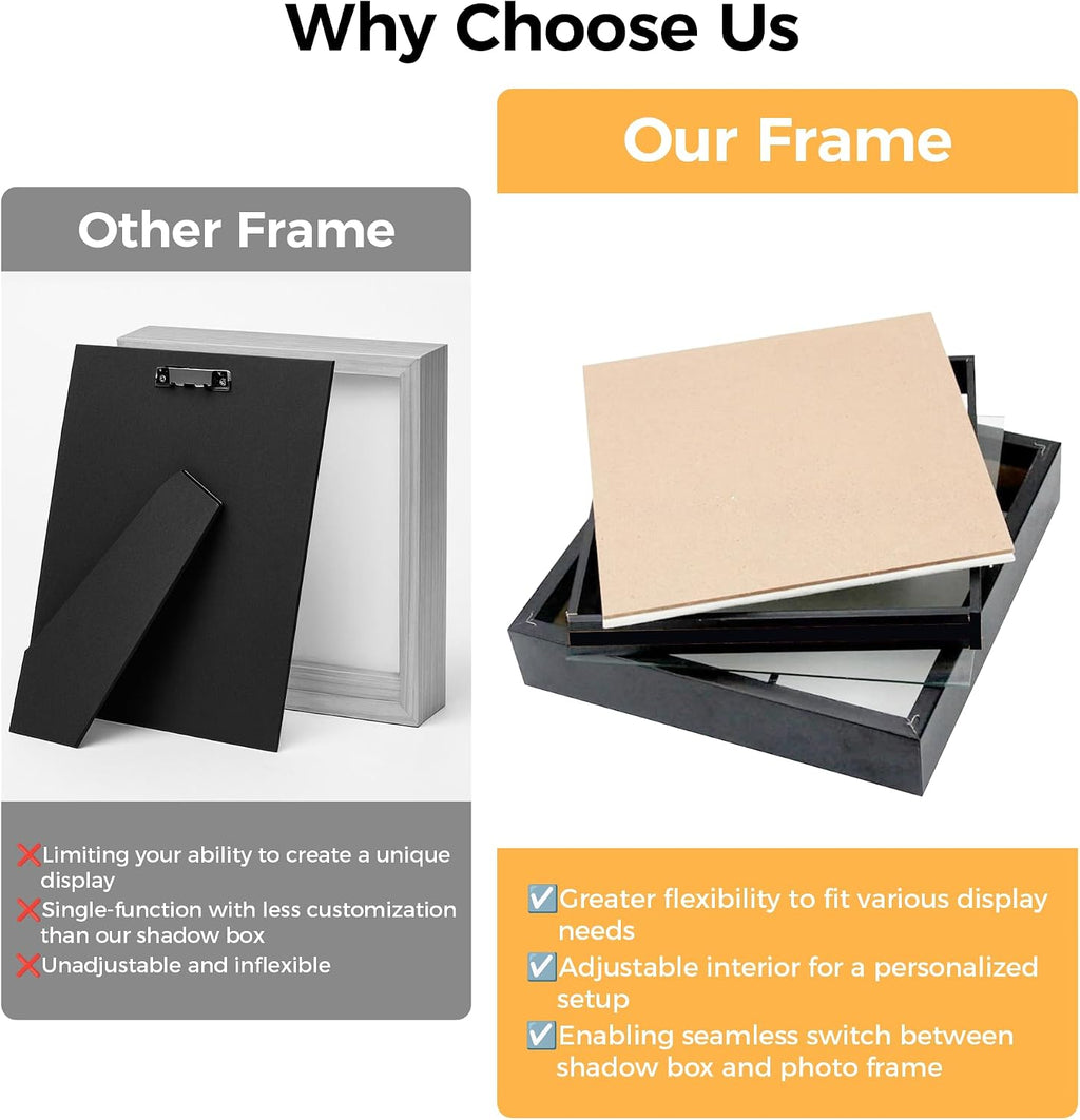 5x7 Shadow Box Picture Frame, 4-Pack Linen Back, Keepsake, Black