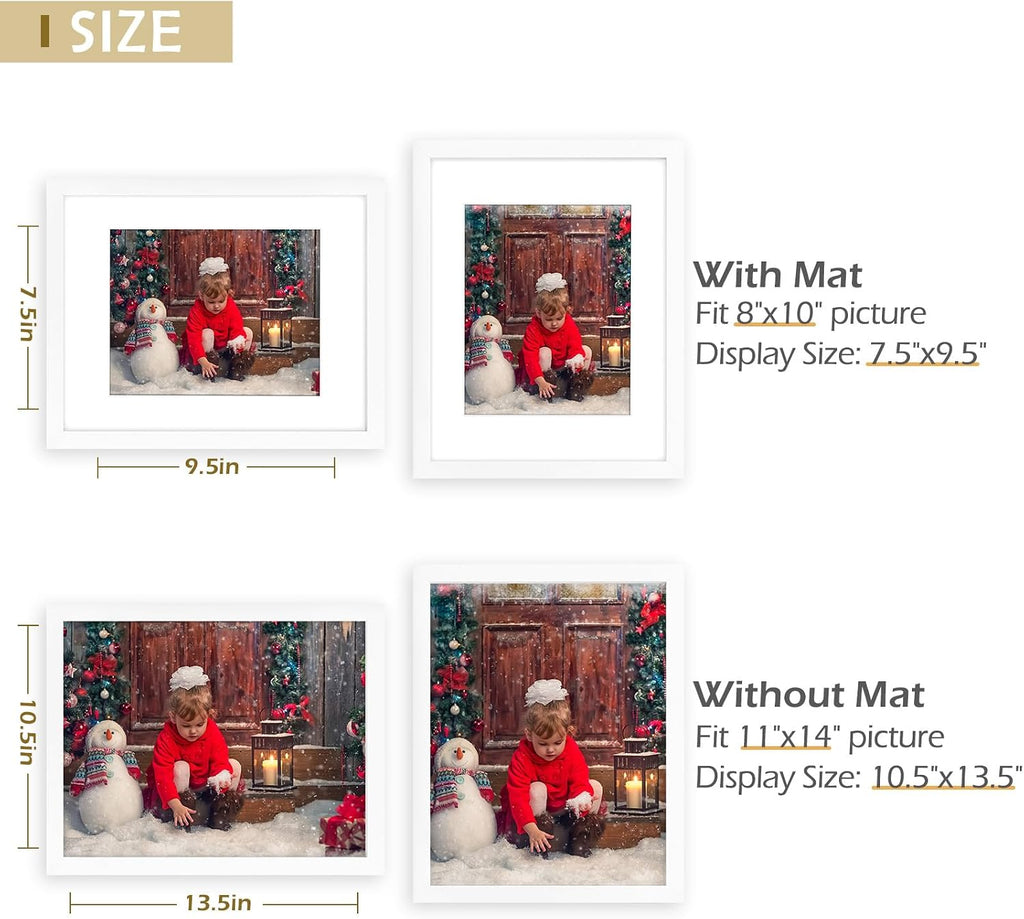 Golden State Art 11x14 White Picture Frame,Solid Wood&Real Glass,Mat 8x10