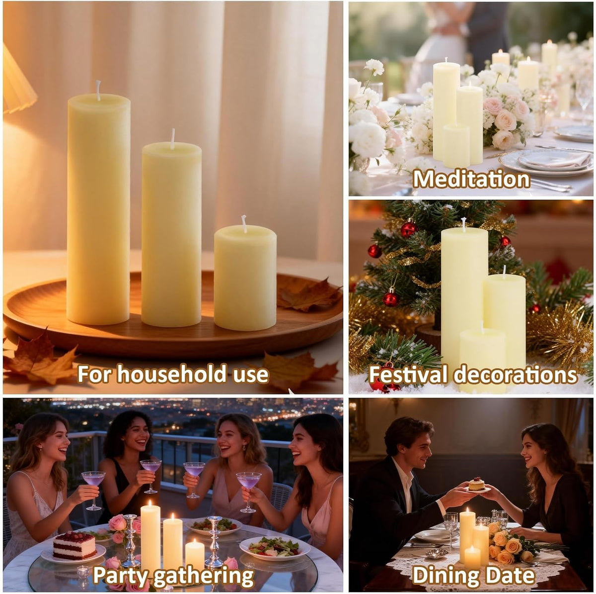 12-Pack Ivory Unscented Pillar Candle Set