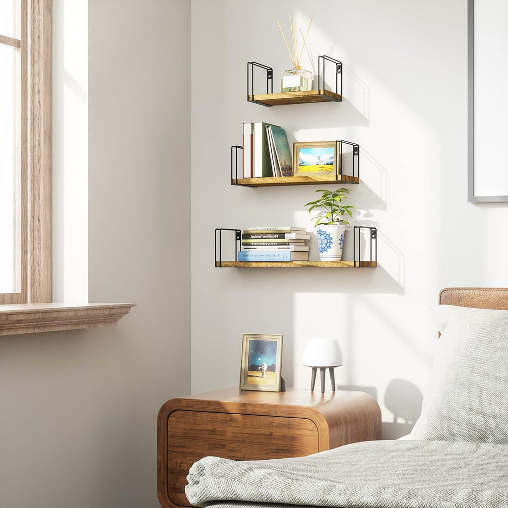 SRIWATANA Floating Shelves Set of 3, 17'' Wall Shelves, Carbonized Black