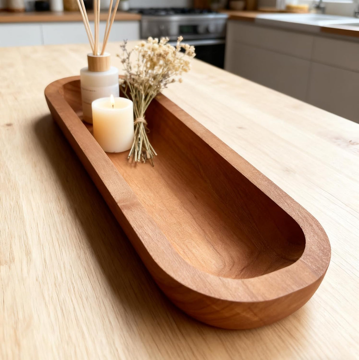Long Wood Dough Bowl 15.7 x 5.67 x 1.9in Hand Carved Wooden Dough Bowls for Decor Wood Dough Bowls Decorative Wooden Dough Fruits Bowl for Table Centerpiece(brown)