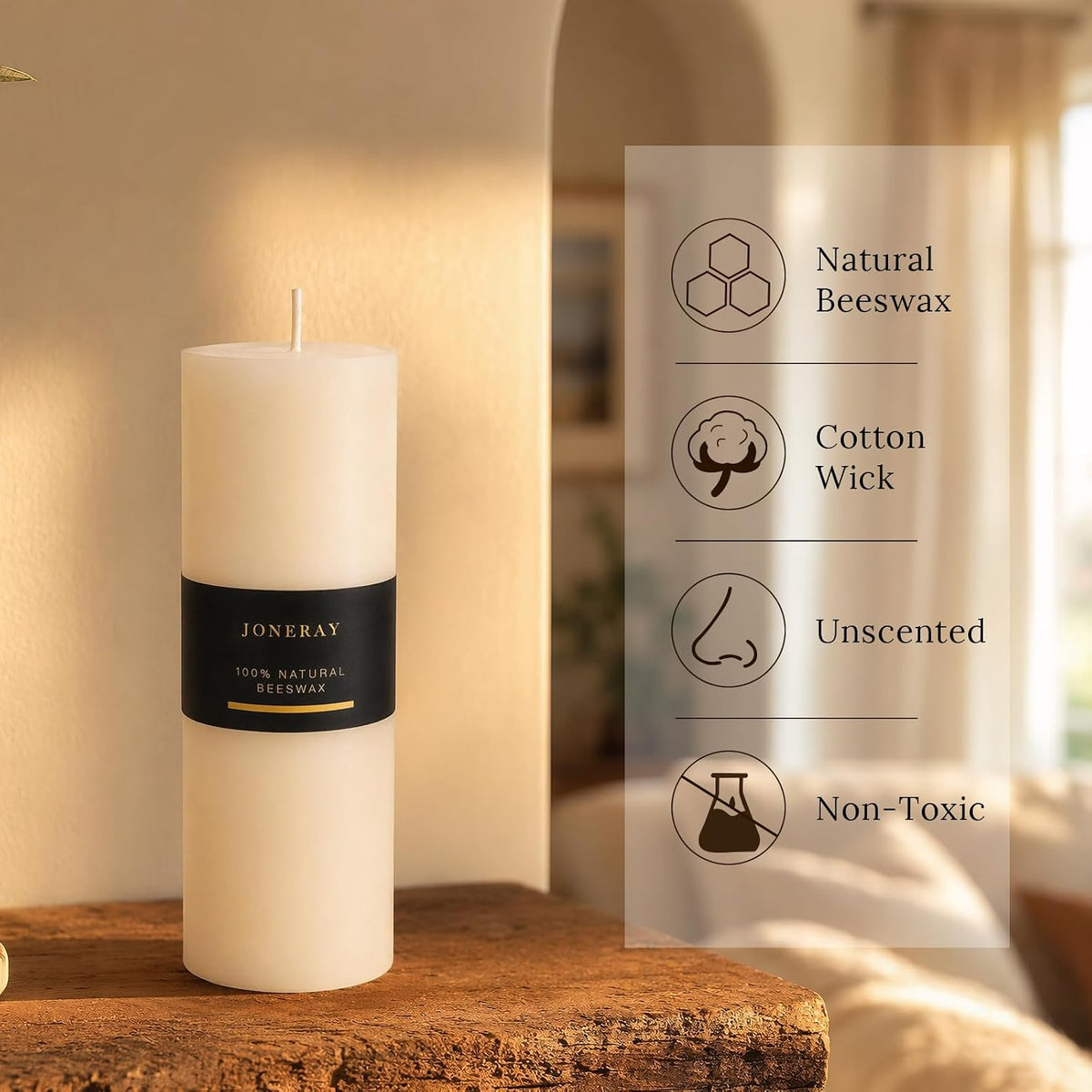 3 Pack White Pure Natural Beeswax Pillar Candles 2×6 Inch