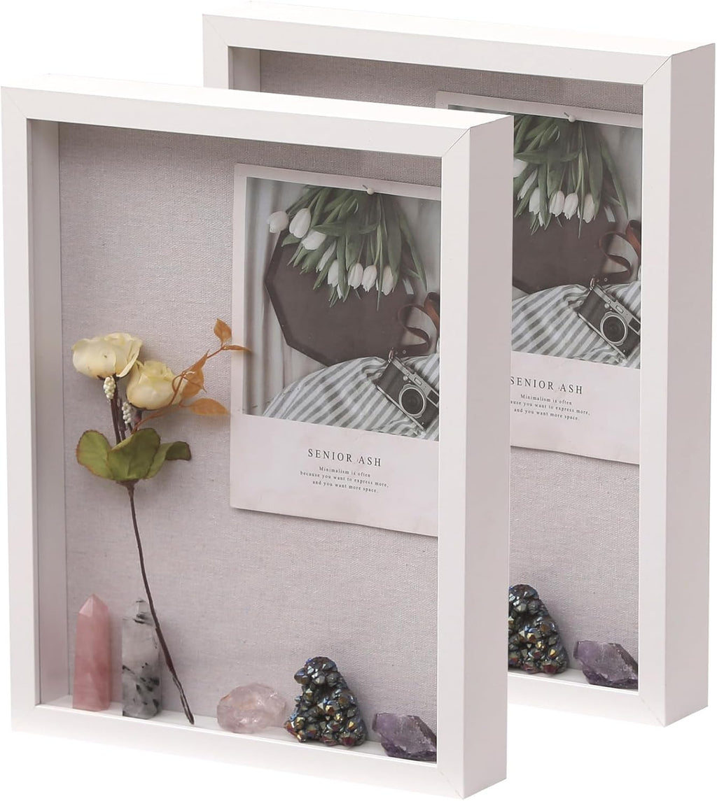 QDSSDECO 11" x 14" Shadow Box Display Case, Linen Back, 2 Pack White