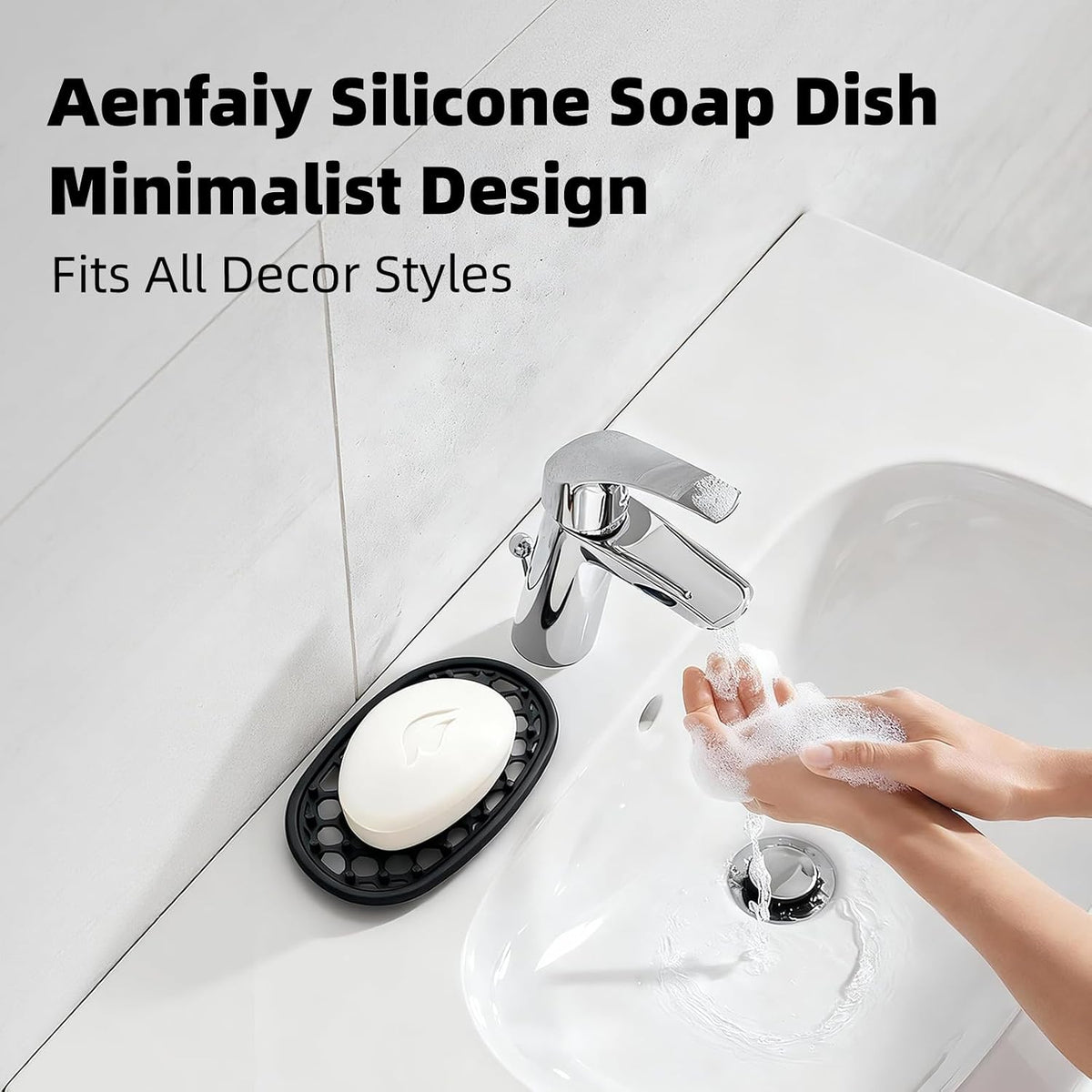 2 Pack Soap Dish for Shower, Non-Slip Silicone Bar Soap Holder with Efficient Drainage Holes for Bathroom Sink, Self Draining Soaps Saver Pad for Shower Niche, Shelf (Black- 2Pcs)