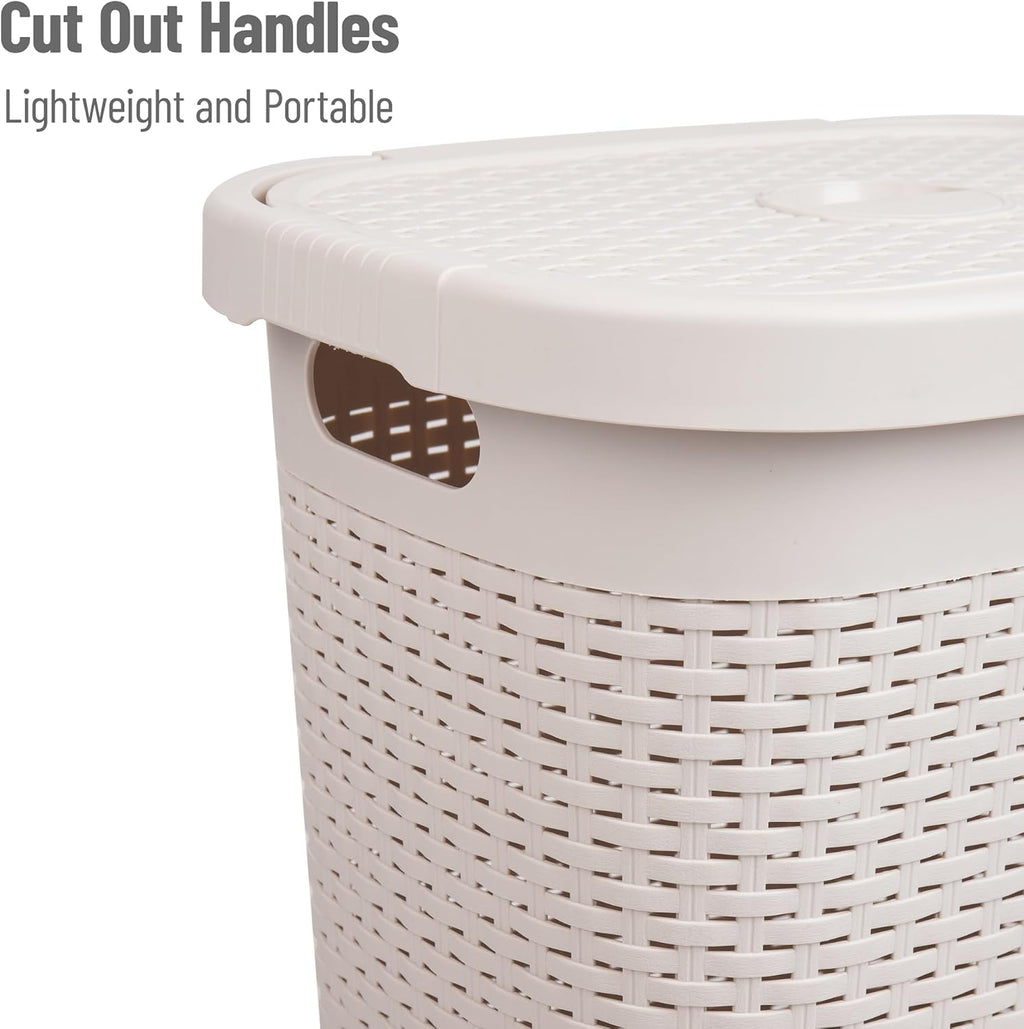 Mind Reader 50L Slim Laundry Hamper with Lid, Plastic, Ivory