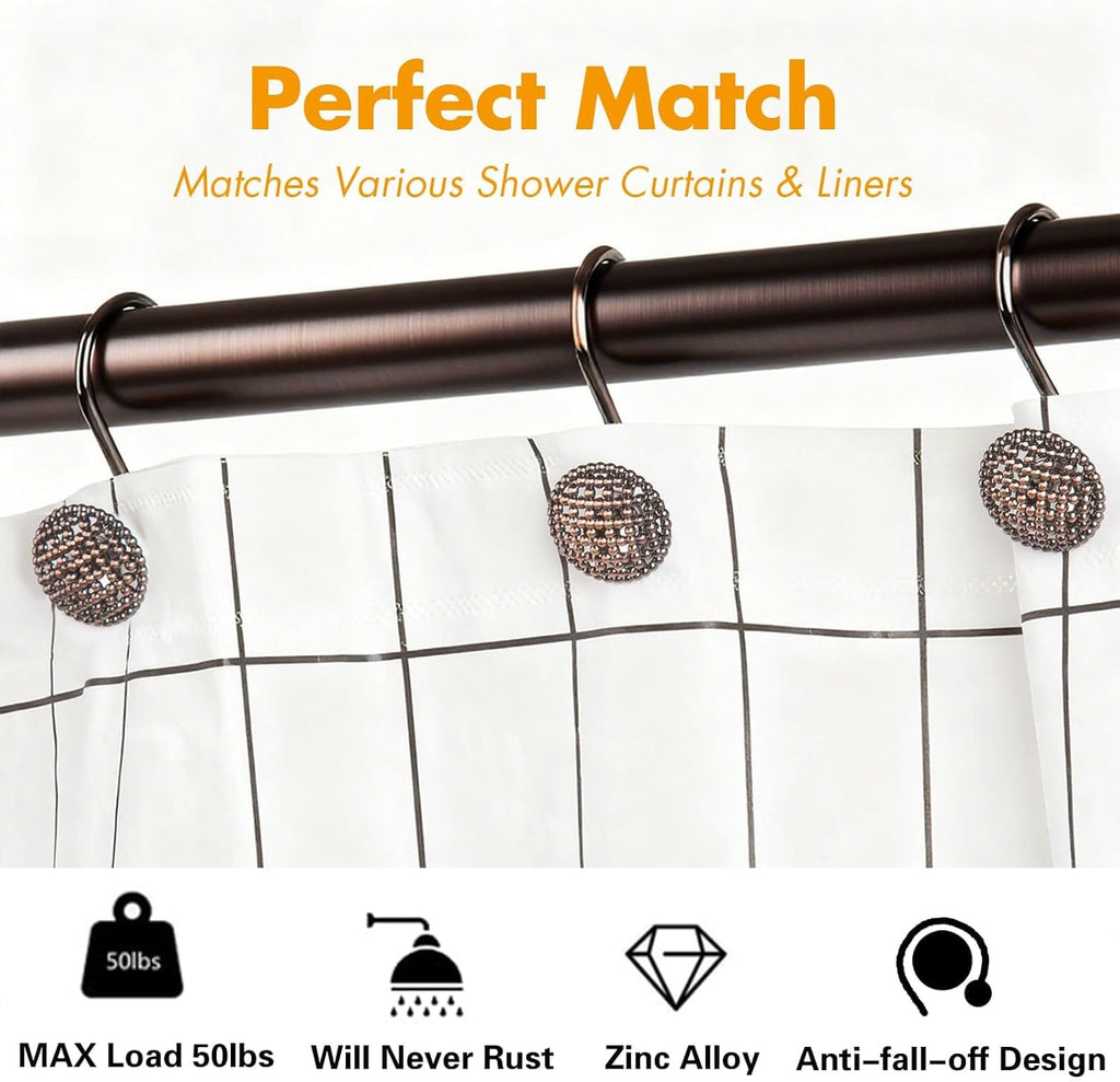 Pearlbee Bronze Shower Curtain Hooks, 12pcs,