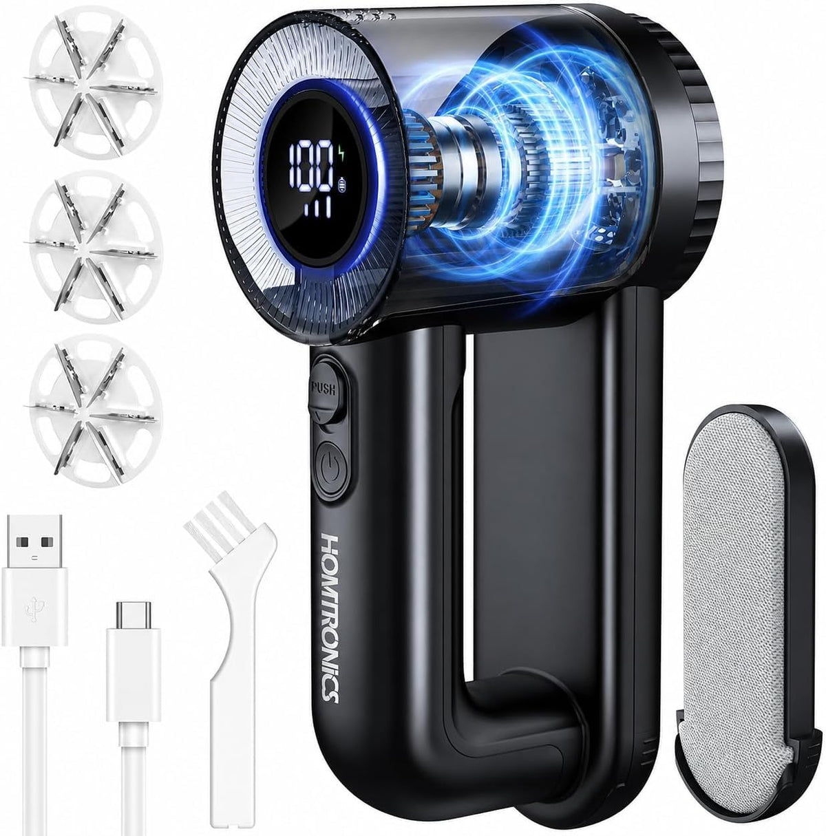 2-in-1 Electric Lint Shaver with 3 Extra Blades & LED Display
