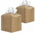 Premium PU Leather Tissue Box Holder - Elegant Hotel-Style Tissue Box Cover for Home, Office & Car Décor, Tissues Cube Organizer for a Natural & Classic Look (Gold 2 Pack)