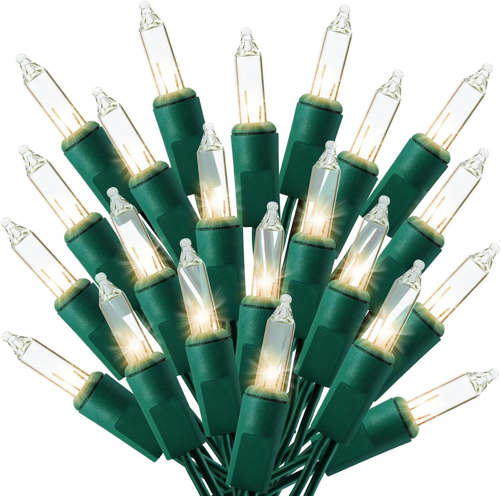 TIGOMOOV 100 Count Mini Warm White Christmas String Lights, 21FT Green Wire Incandescent Xmas Lights, UL Certified Plug in Connectable, Christmas Tree Lights for Indoor Outdoor Wreath Patio Yard Decor
