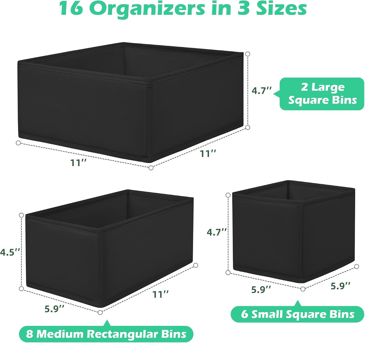 Drawer Clothing Organizer 16-Pack, Black Underwear Dividers