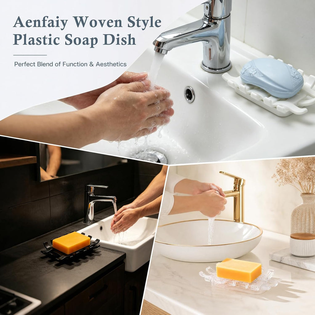 1 Pack Plastic Bar Soap Dish for Shower, White Draining Shampoo & Conditioner Soap Bar Holder, Double-Layer Drainage Soap Stand with Drip Tray for Bathroom, Shower Niche/Shelf, Kitchen Counter
