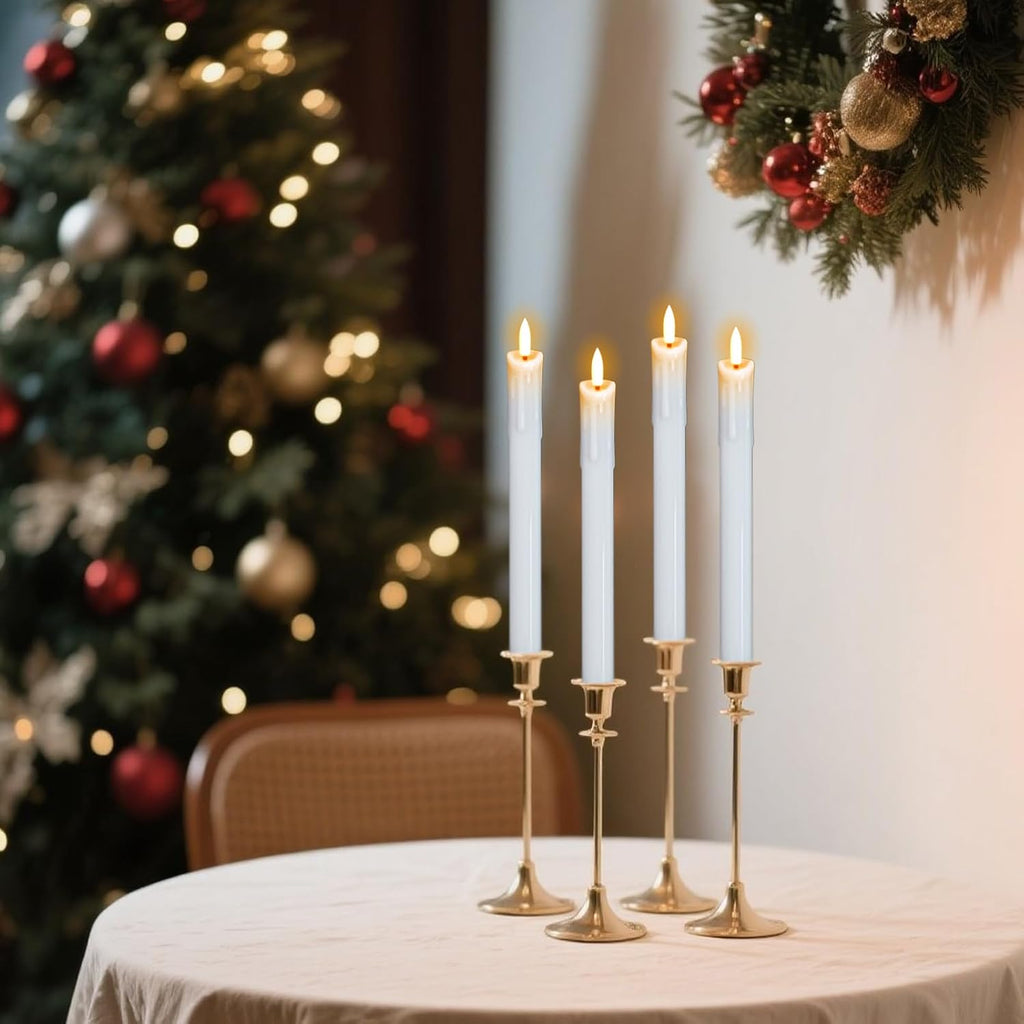 White Dripping Flameless Taper Candles with Remote Timer 3 Pack