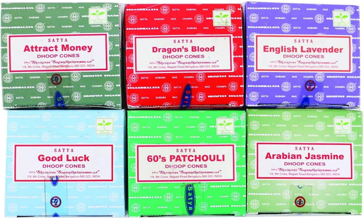Nag Champa Satya Sai Baba Temple Incense Cones Carton, 12 Box (Assorted)