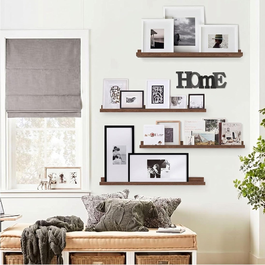 36 Inch Picture Ledge Shelf 4-Pack, Walnut Floating Shelves for Living Room