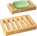 Wooden Soap Dish, Bamboo Soap Holder for Shower 2 Pack, Self Draining Tray